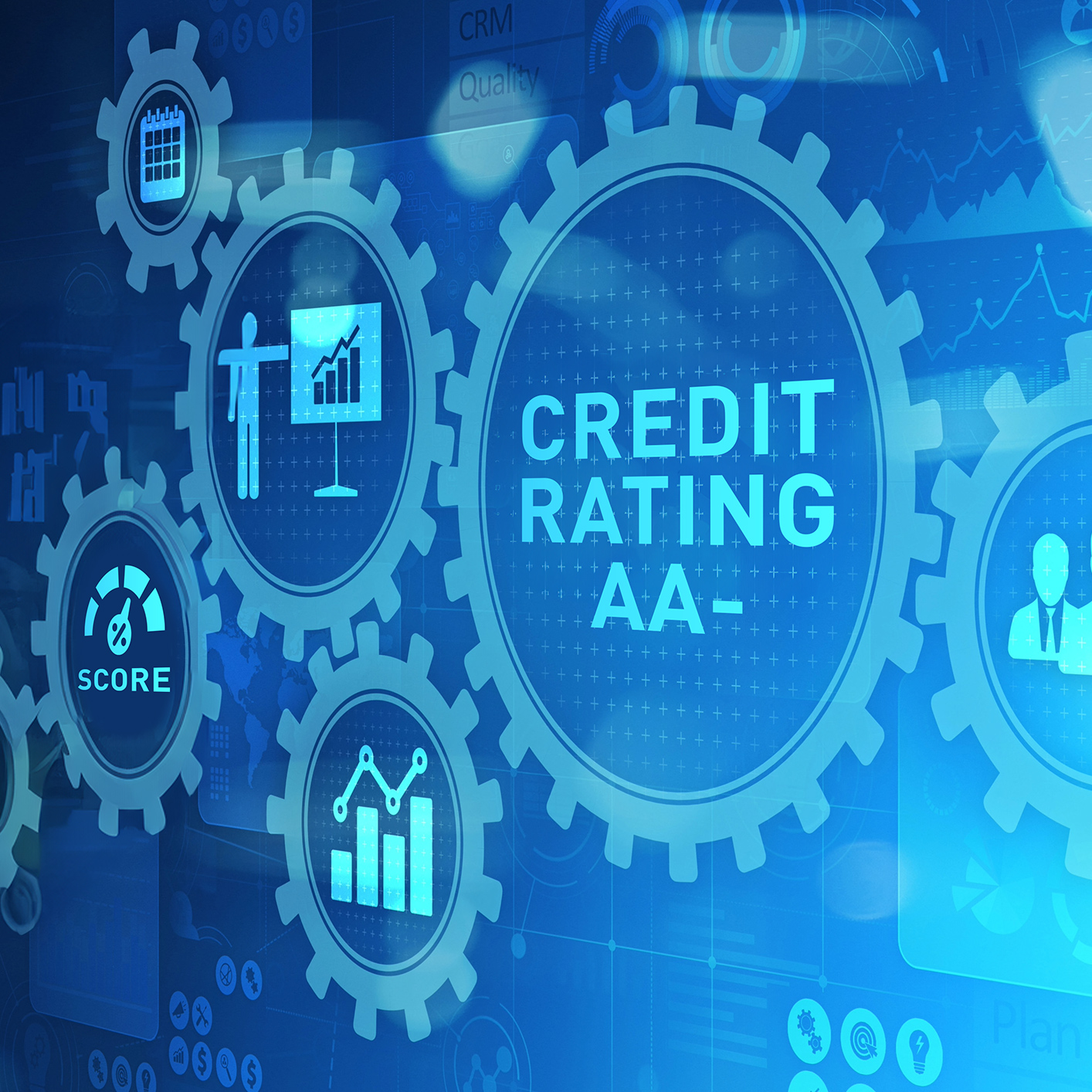 Credit rating illustration with gears and AA- text